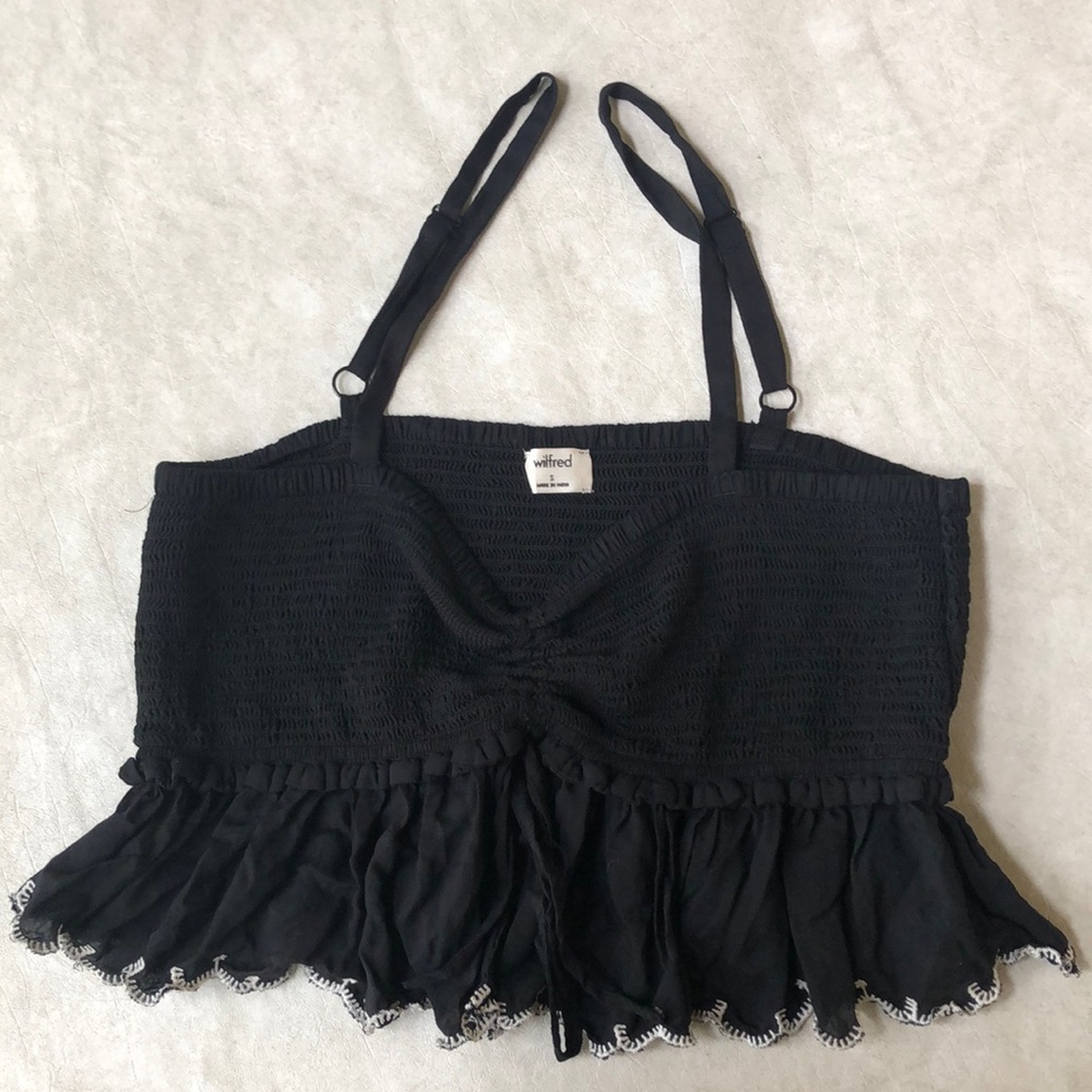 Wilfred Cropped Ruffled Pastel Black Adjustable Spaghetti Straps Tank Top Size S